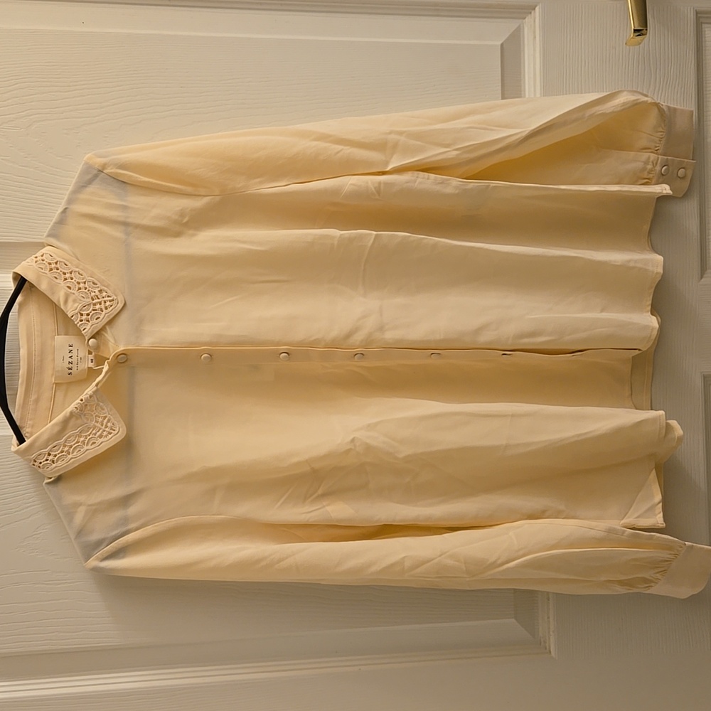 Sezane Vito Rosey Beige 100% Silk Shirt - Picture 7 of 14